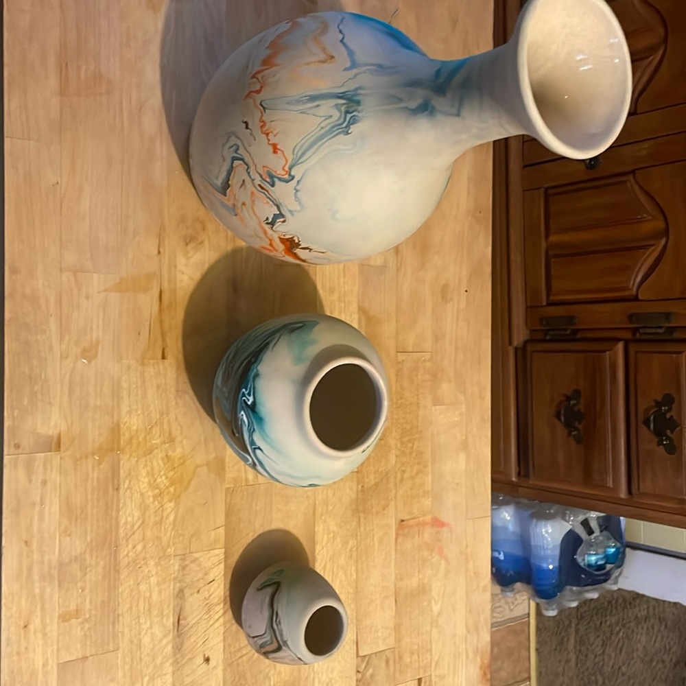 Nimadji pottery 12 inch 5 inch and 3 inch